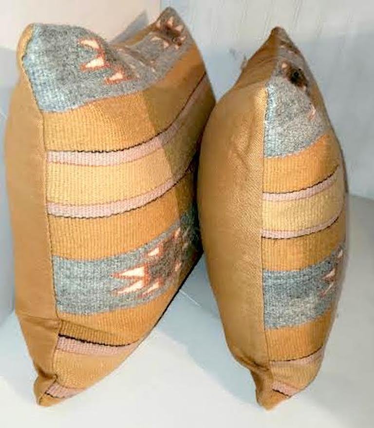 Native American Pair of Gold Mexican Indian Weaving Pillows  For Sale