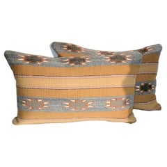 Used Pair of Gold Mexican Indian Weaving Pillows 