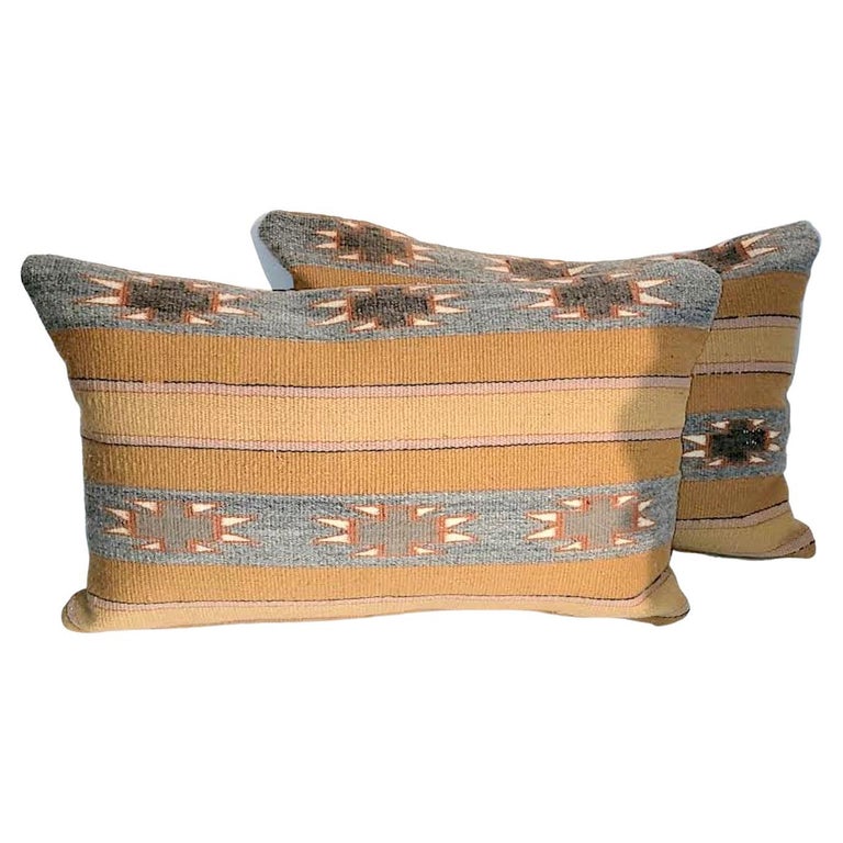 Pair of Gold Mexican Indian Weaving Pillows  For Sale