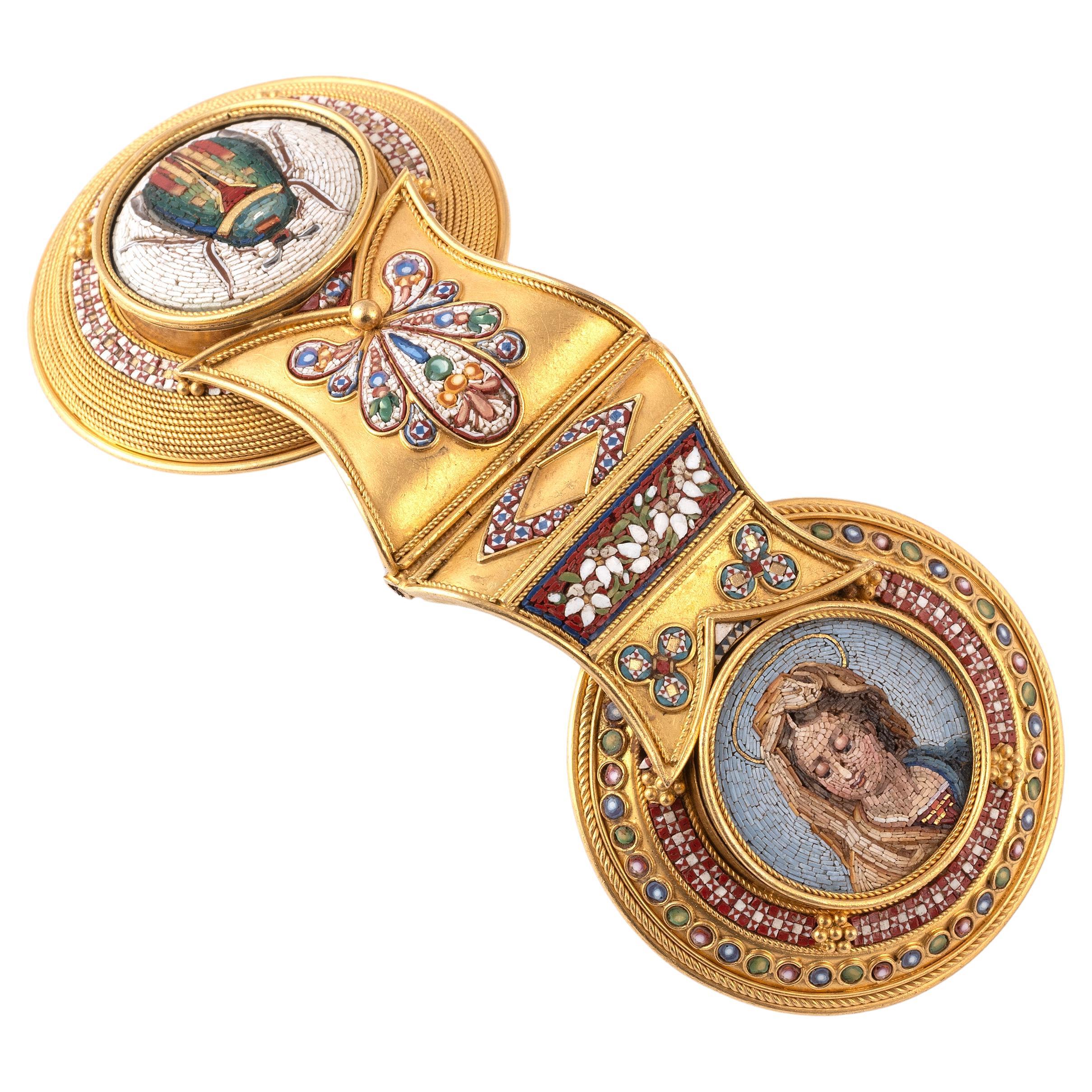 Donna Ciondolo a bulla in oro e micromosaico attribuito a Fortunato Pio Castellani del 1850 in vendita