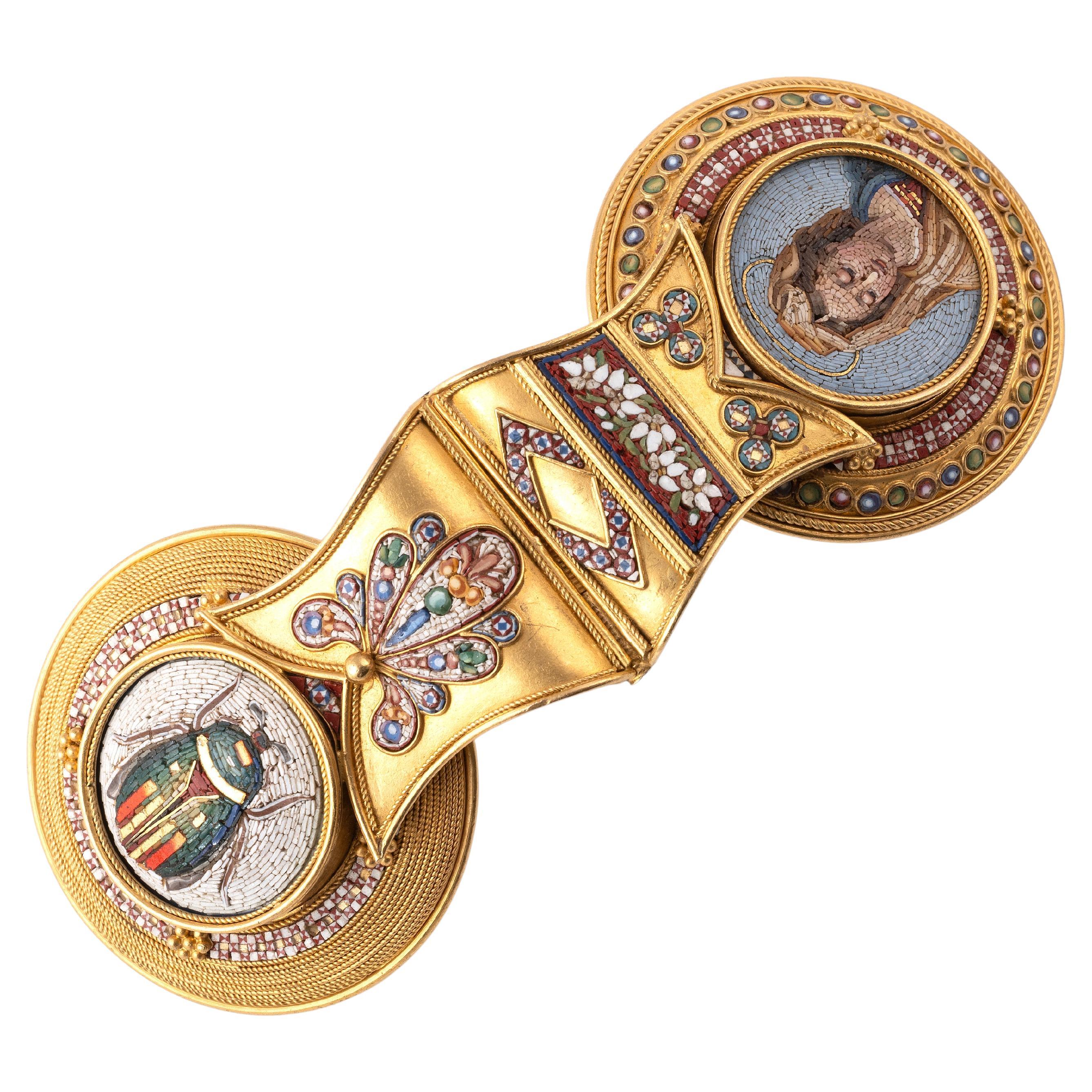 Ciondolo a bulla in oro e micromosaico attribuito a Fortunato Pio Castellani del 1850