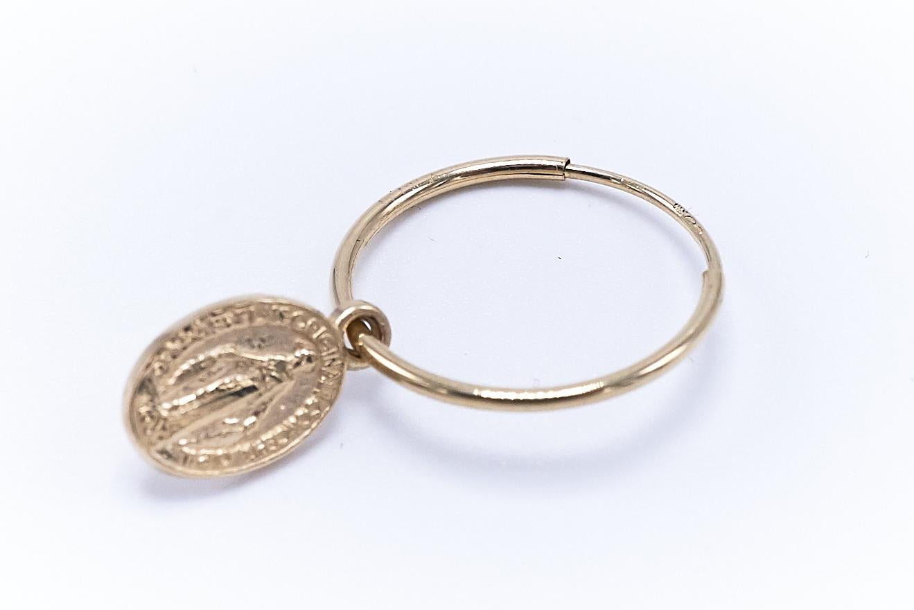 Contemporary Gold Miraculous Medal Virgin Mary Hoop Earrings Single J Dauphin