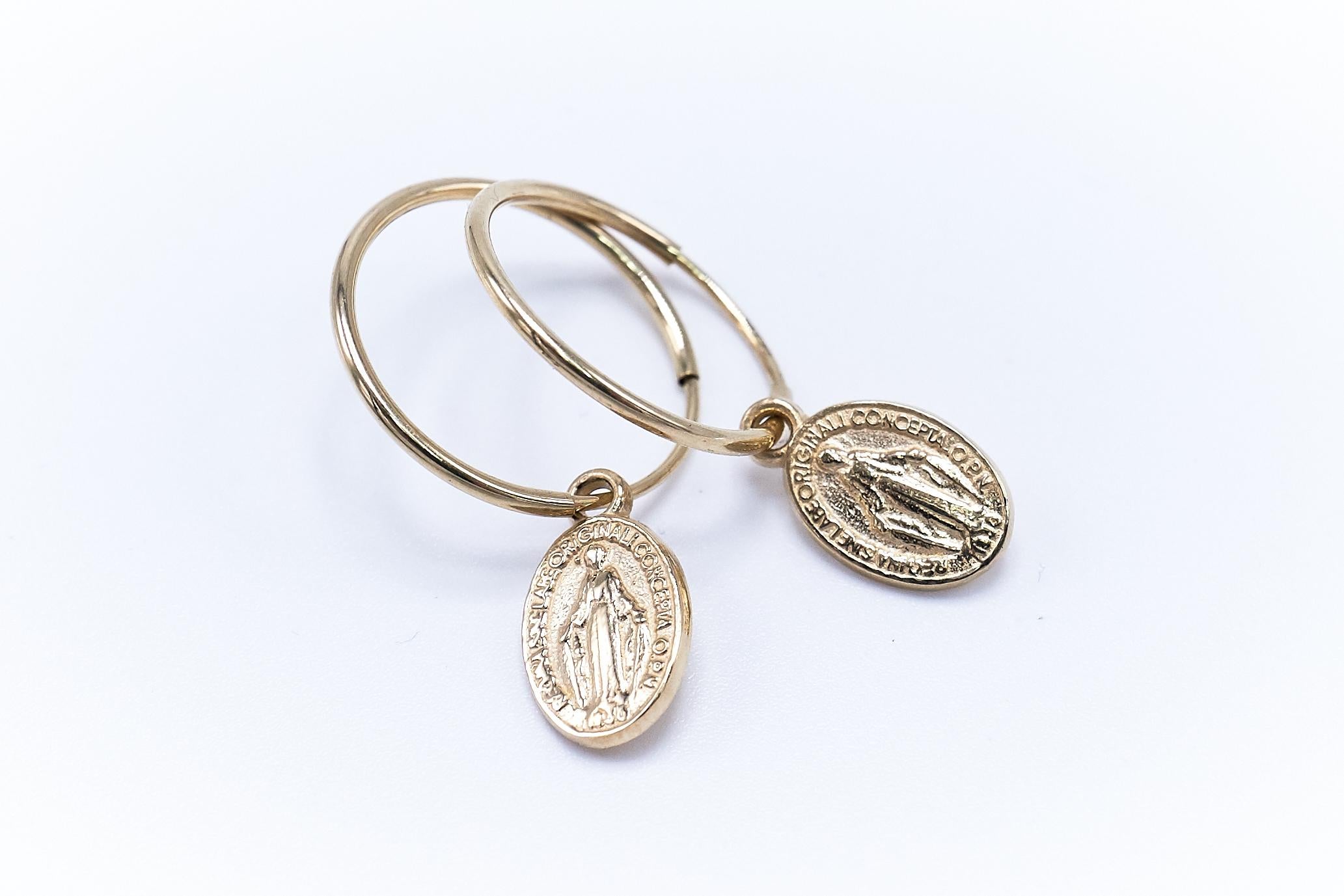 Women's or Men's Gold Miraculous Medal Virgin Mary Hoop Earrings Single J Dauphin