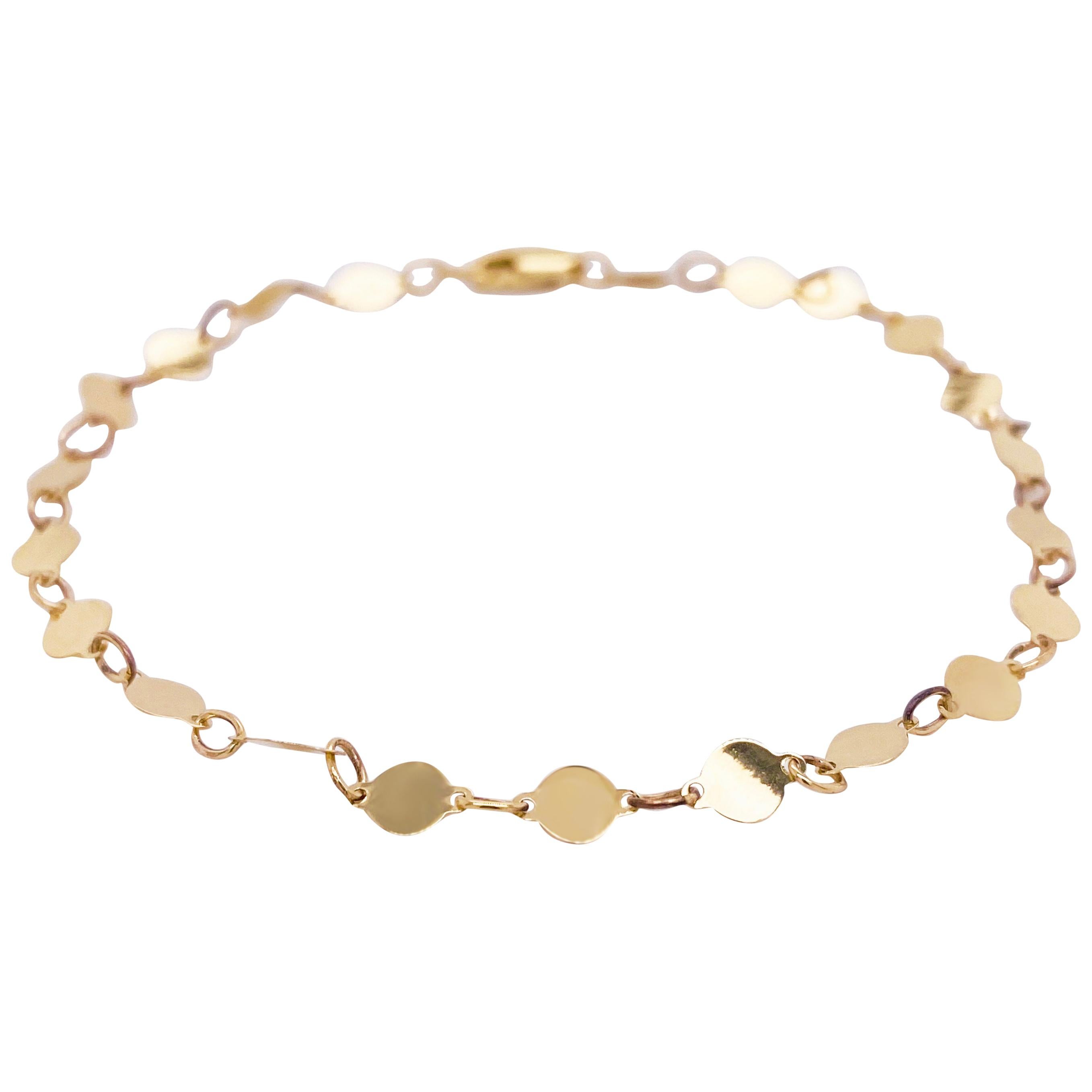 Gold Mirror Bracelet, Sparkly 14 Karat Yellow Gold, Chain Bracelet, 14 Karat For Sale