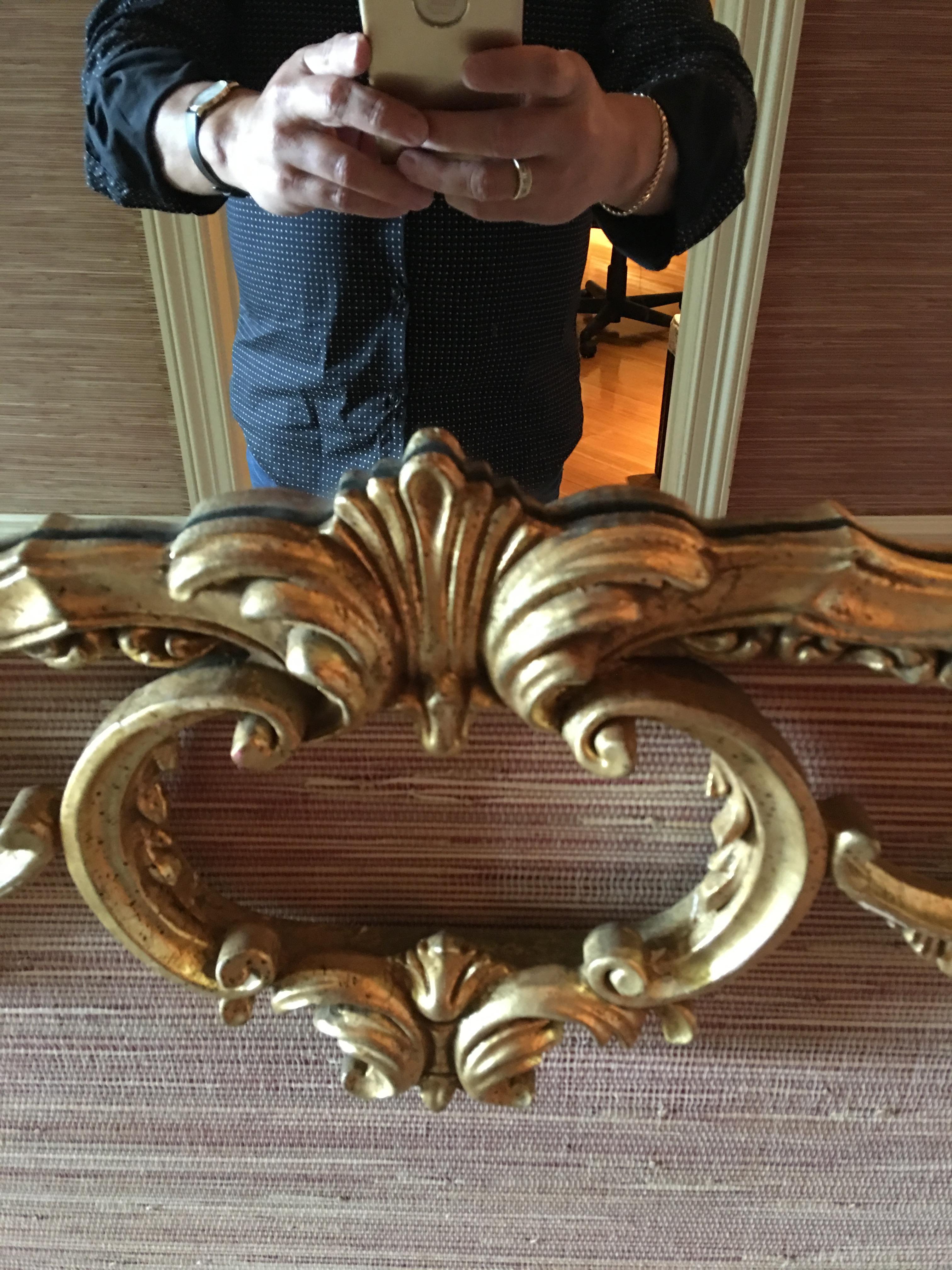 American Giltwood Mirror Decorated with Scrolls and a Phoenix Finial, 20th Century For Sale