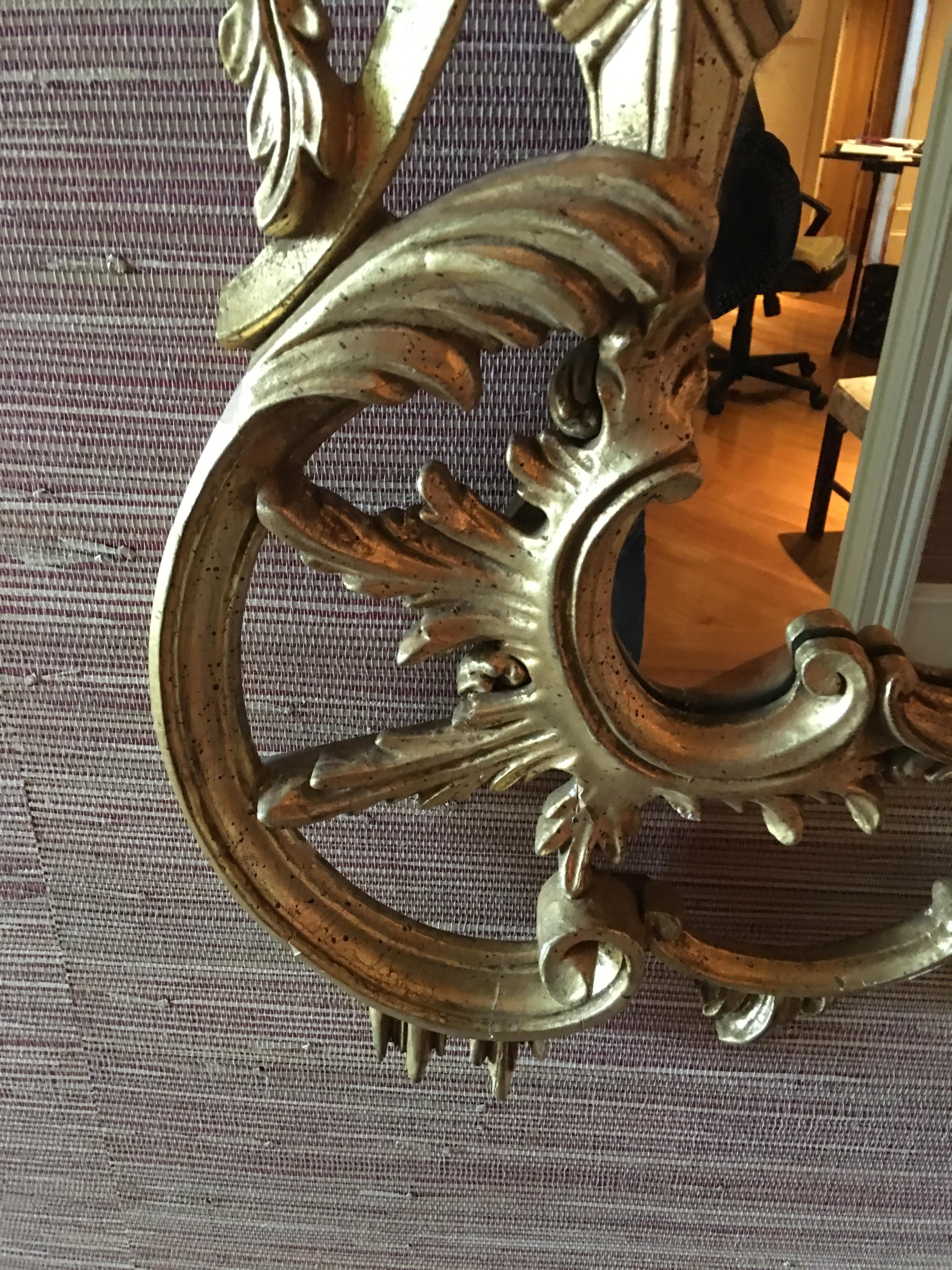 Giltwood Mirror Decorated with Scrolls and a Phoenix Finial, 20th Century In Good Condition For Sale In Savannah, GA