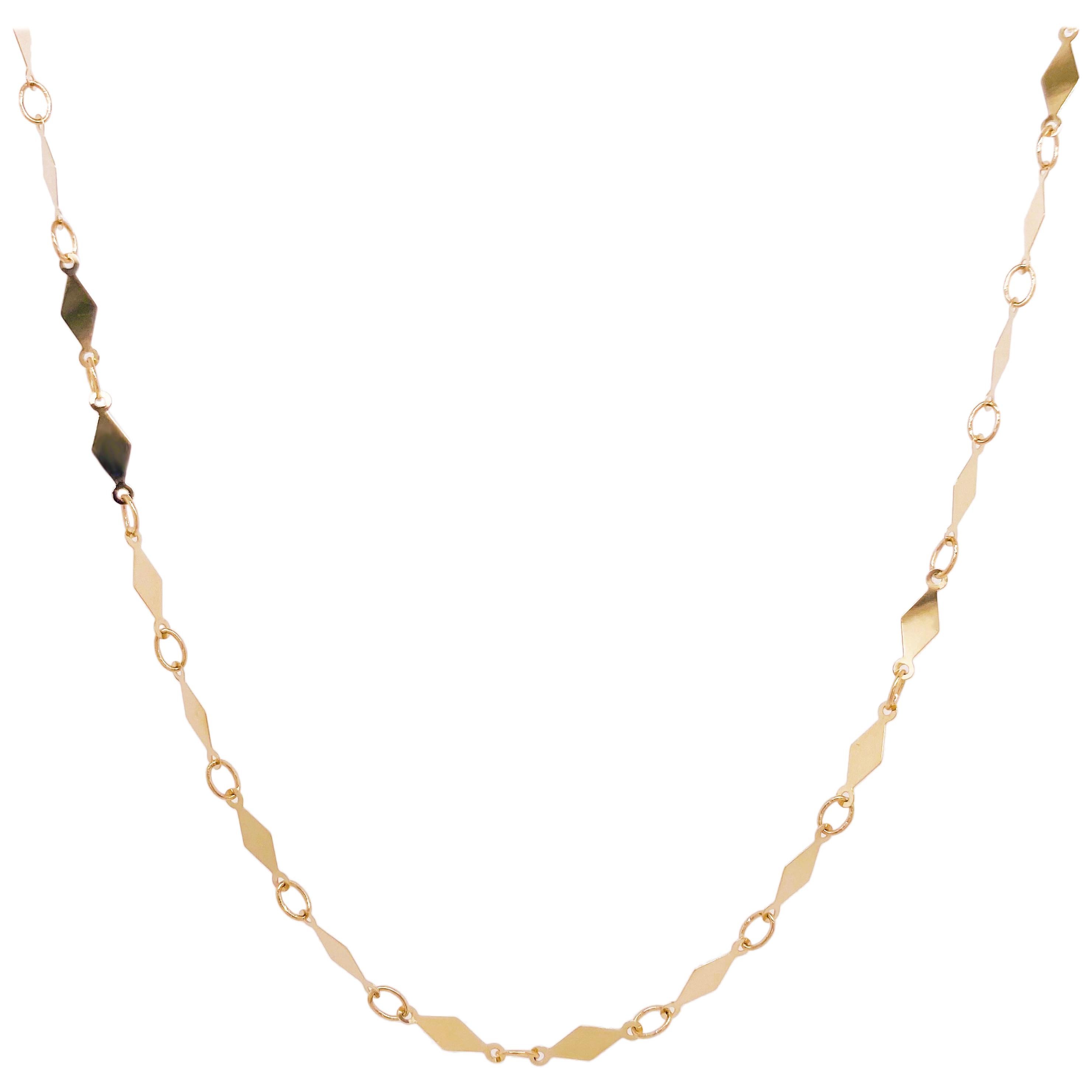 Gold Mirror Necklace, Sparkly 14 Karat Yellow Gold, Diamond Shape For Sale