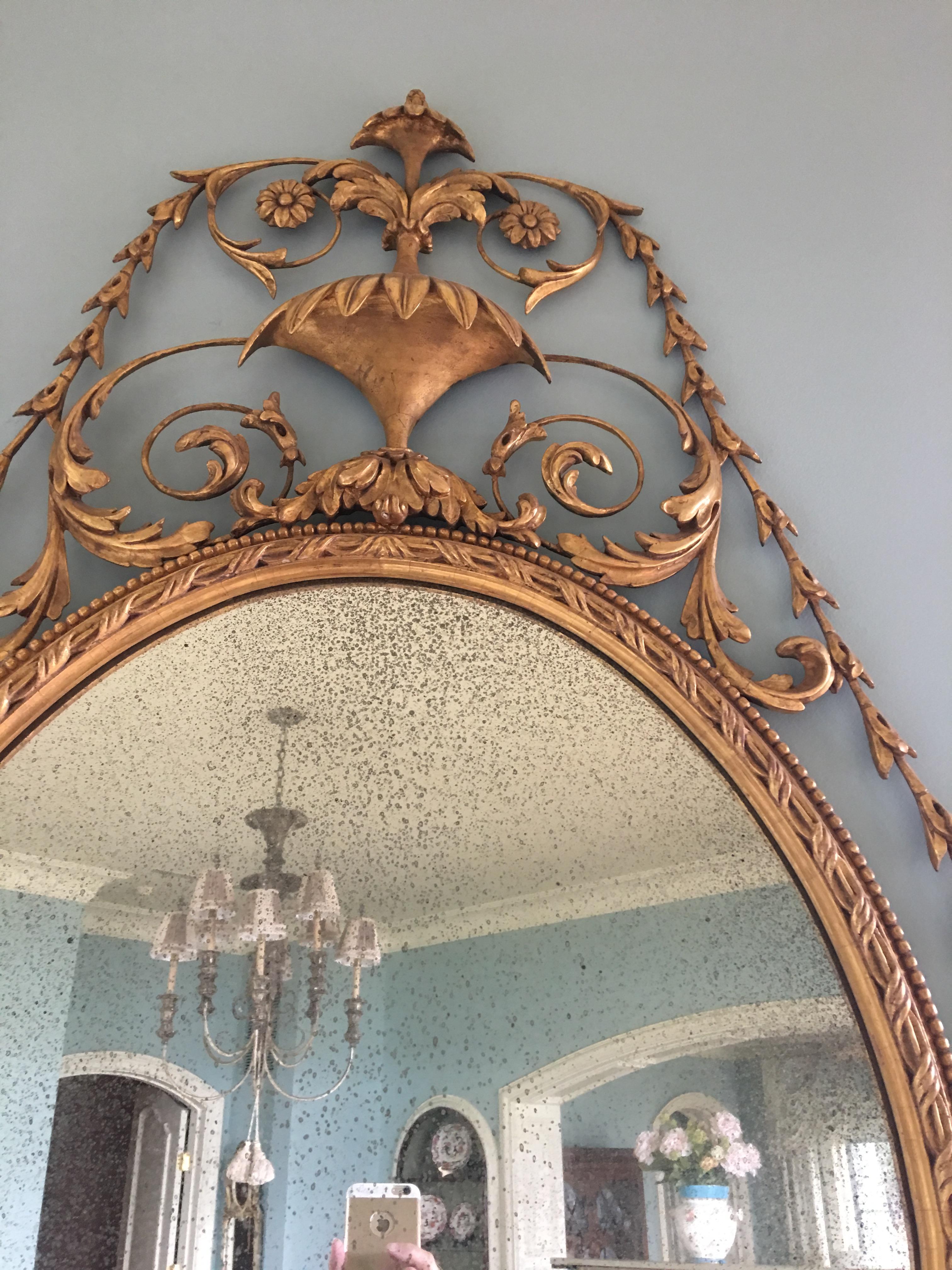 Plaster Giltwood Mirror with a Decorative Urn at Top, 20th Century For Sale