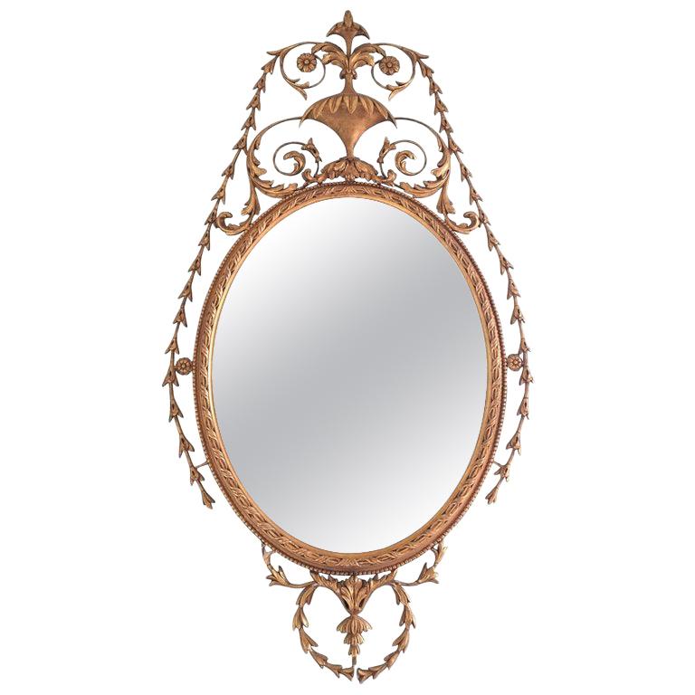 Giltwood Mirror with a Decorative Urn at Top, 20th Century For Sale