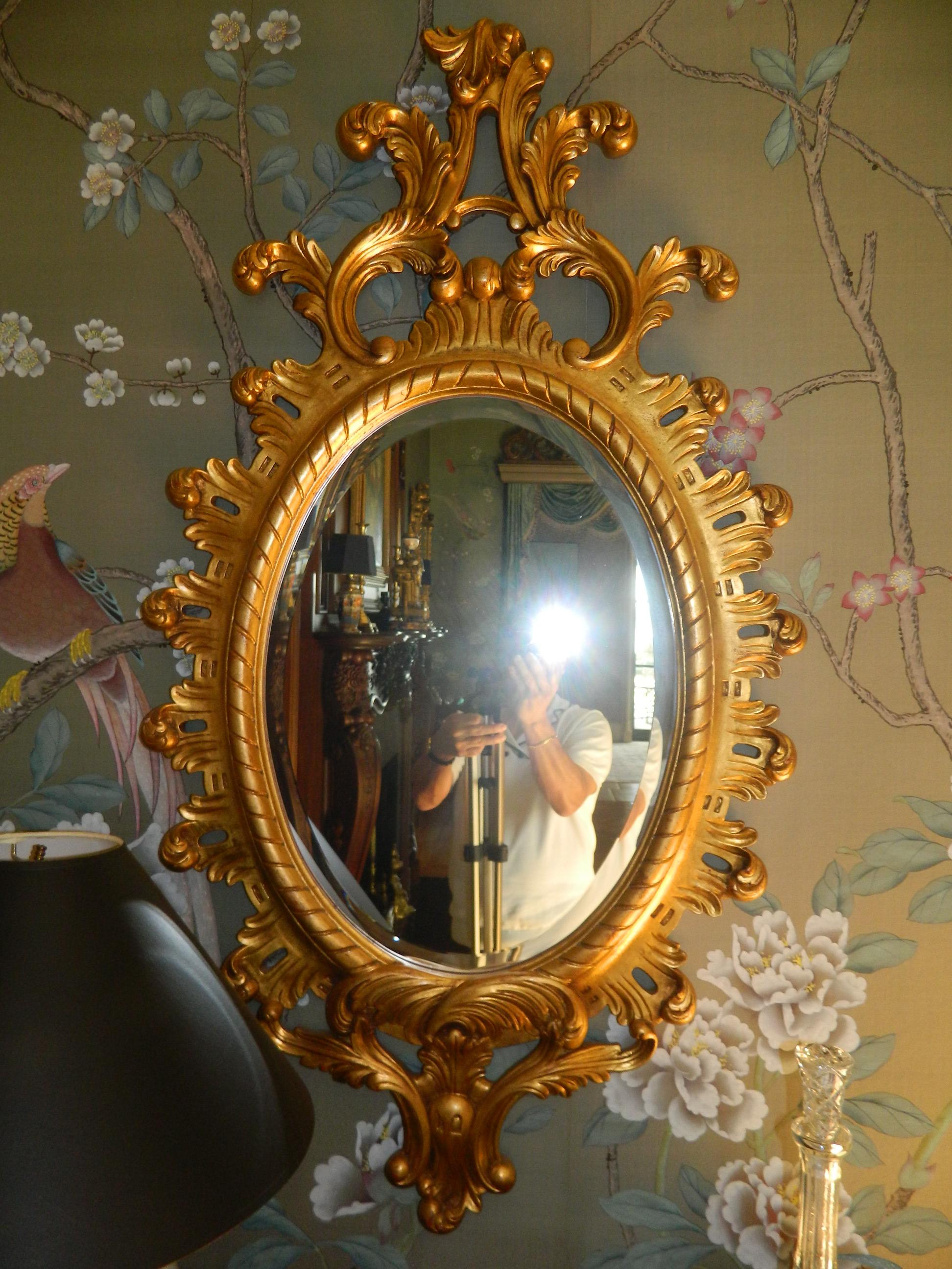 Spiegel aus vergoldetem Holz mit einer Prinz von Wales-Feder:: 20. Jahrhundert (Nordamerikanisch) im Angebot