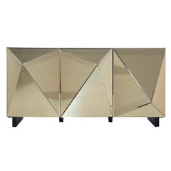 Gold Mirrored and Black Lacquered Wooden Sideboard