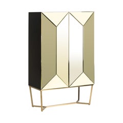 Gold Mirrored and Black Wooden Cabinet