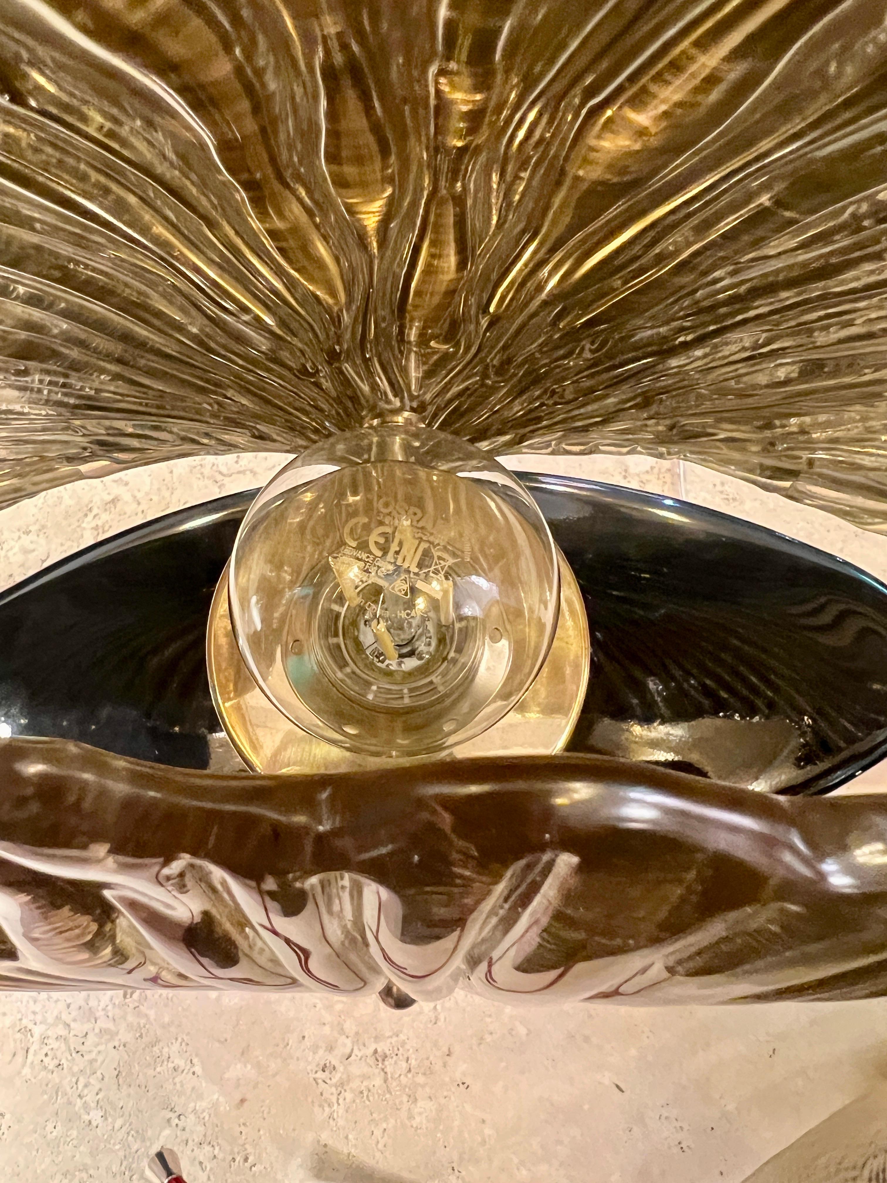 Lampada da tavolo in vetro di Murano a specchio dorato con foglie di Ginkgo, anni '80 in vendita 4