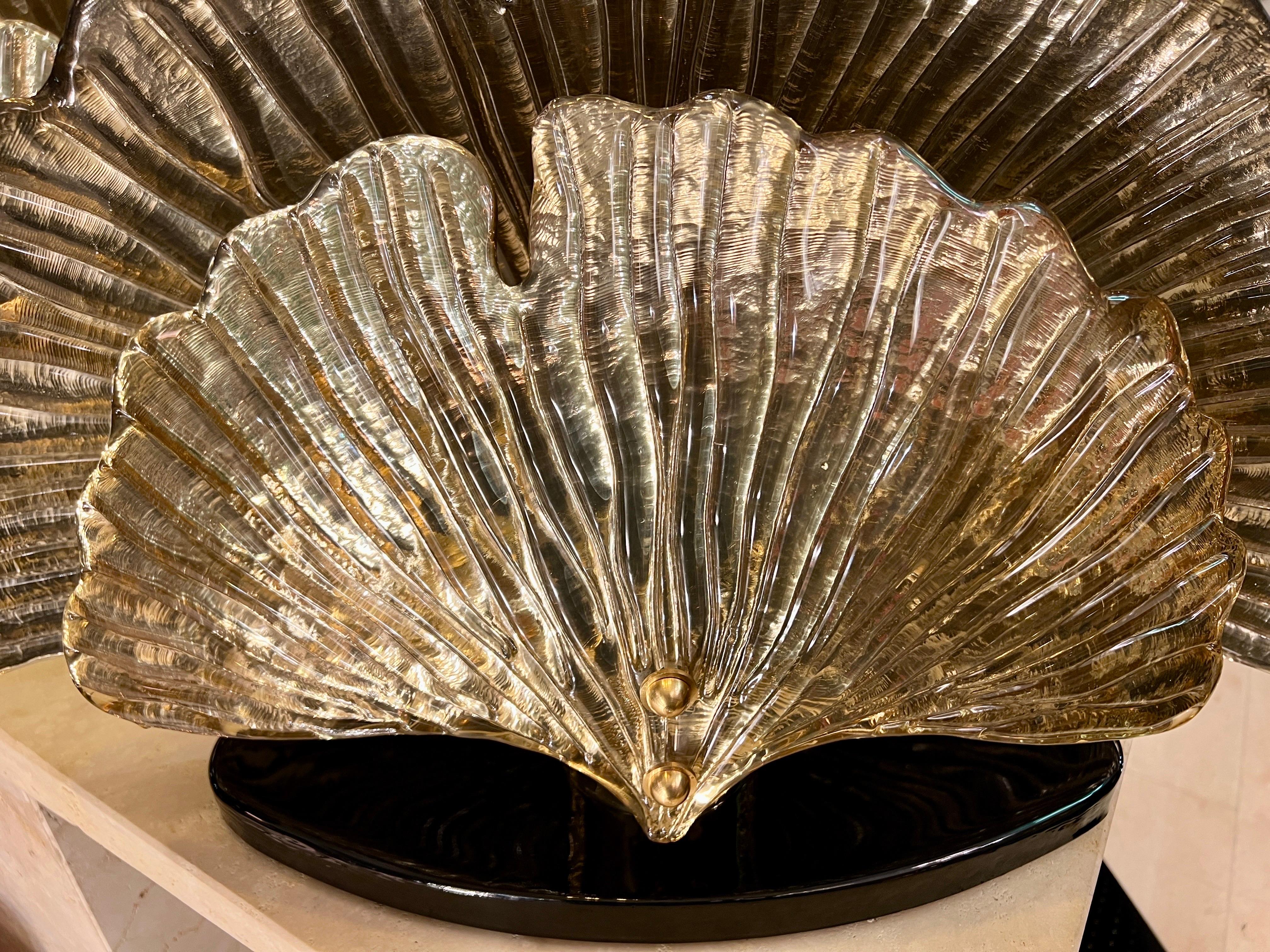 Lampada da tavolo in vetro di Murano a specchio dorato con foglie di Ginkgo, anni '80 in vendita 5