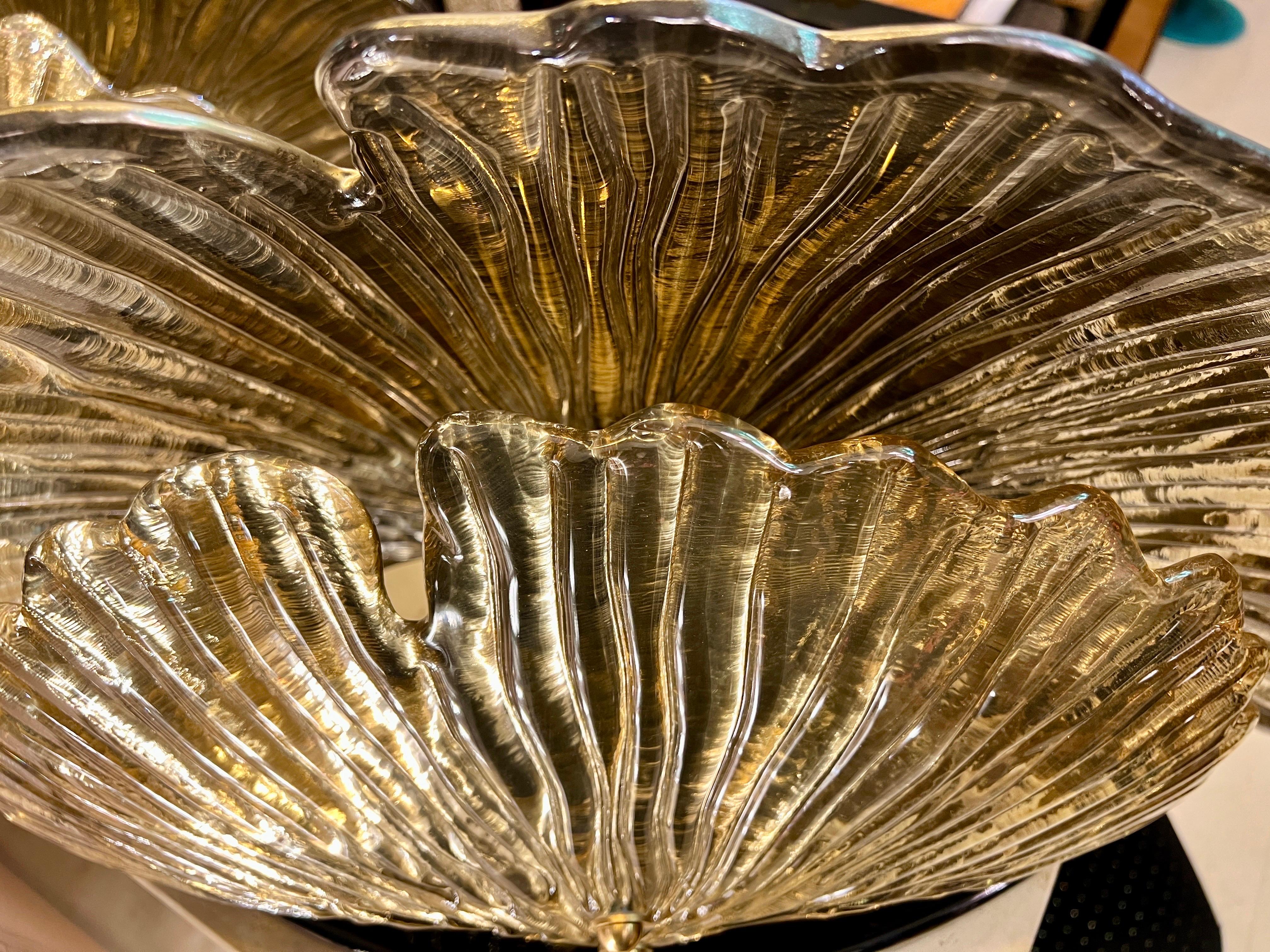 Lampada da tavolo in vetro di Murano a specchio dorato con foglie di Ginkgo, anni '80 in vendita 6