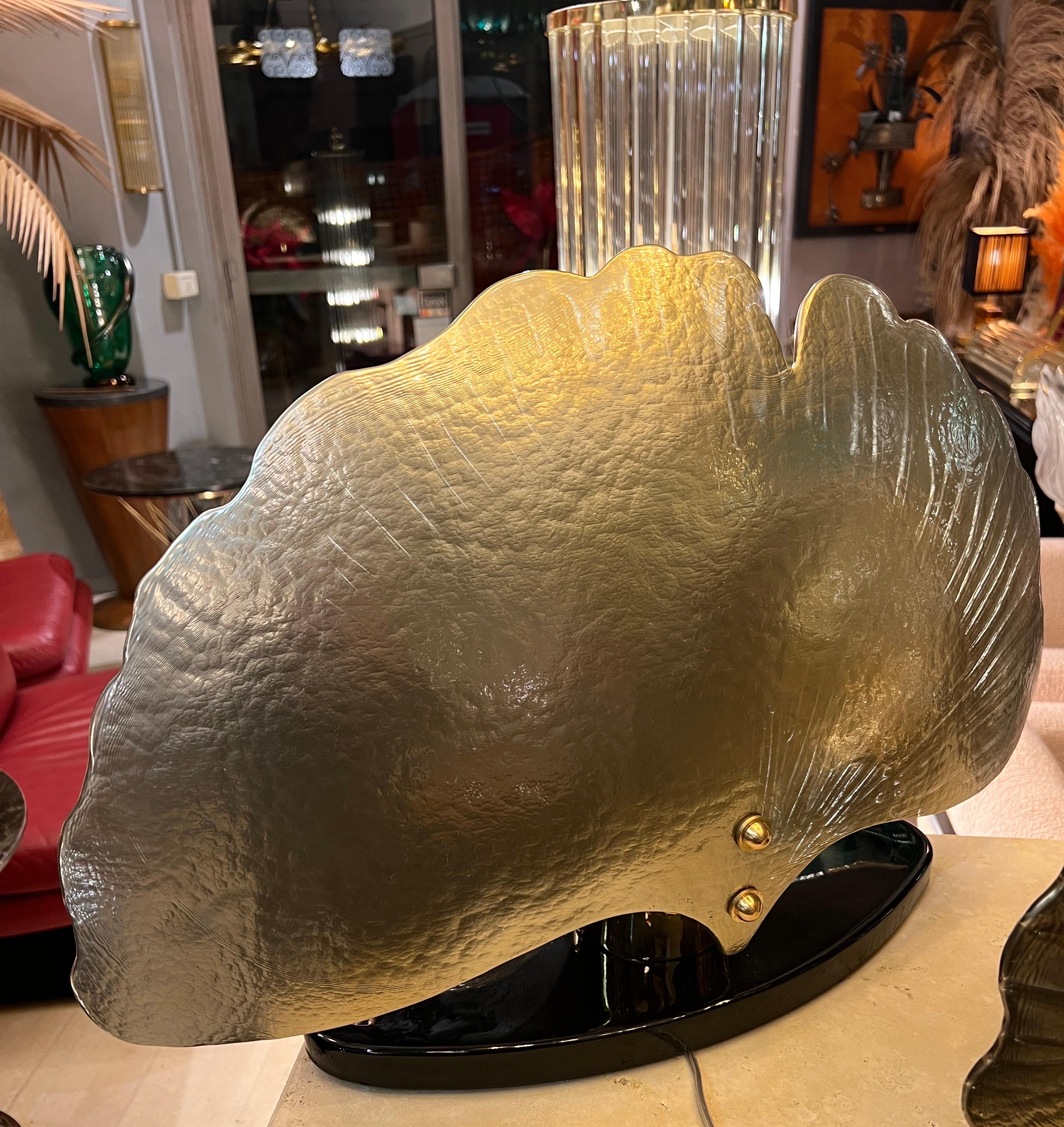 Lampada da tavolo in vetro di Murano a specchio dorato con foglie di Ginkgo, anni '80 in vendita 8