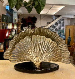 Gold Mirrored Murano Glass Table Lamp with Ginkgo Leaves, 1980s