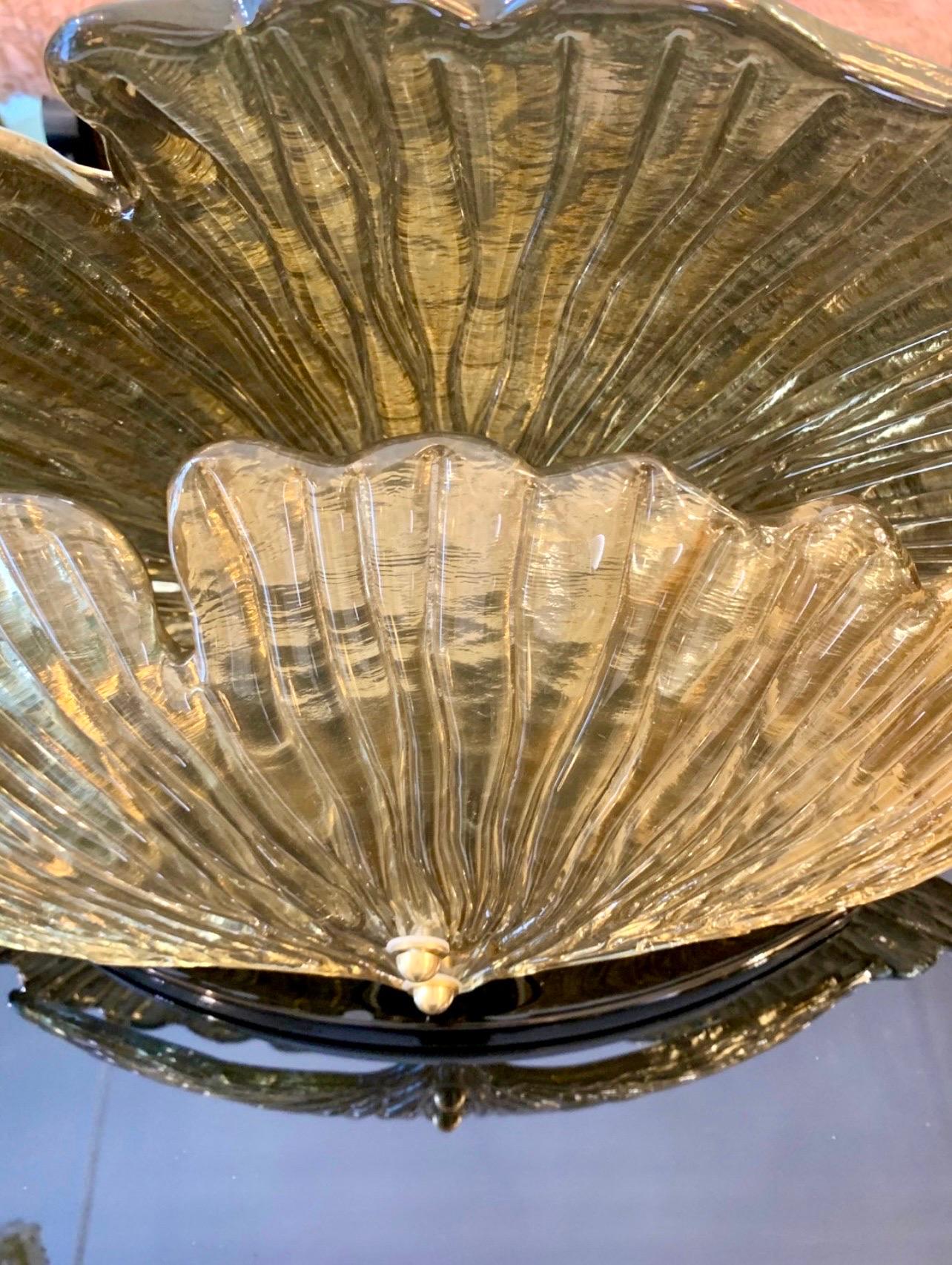 Lampada da tavolo in vetro di Murano a specchio dorato con foglie di Ginkgo, anni '80 in vendita 1