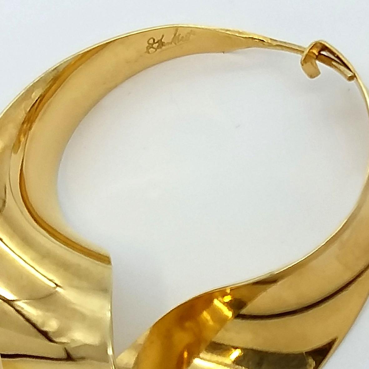 Mobius Hoops, Vintage Anticlastic Gold Vermeil Earrings, Gerhard Herbst Studio For Sale 1