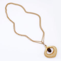 Gold Mod Pendant Statement Necklace With Onyx Cabochon By Jomaz, 1970s
