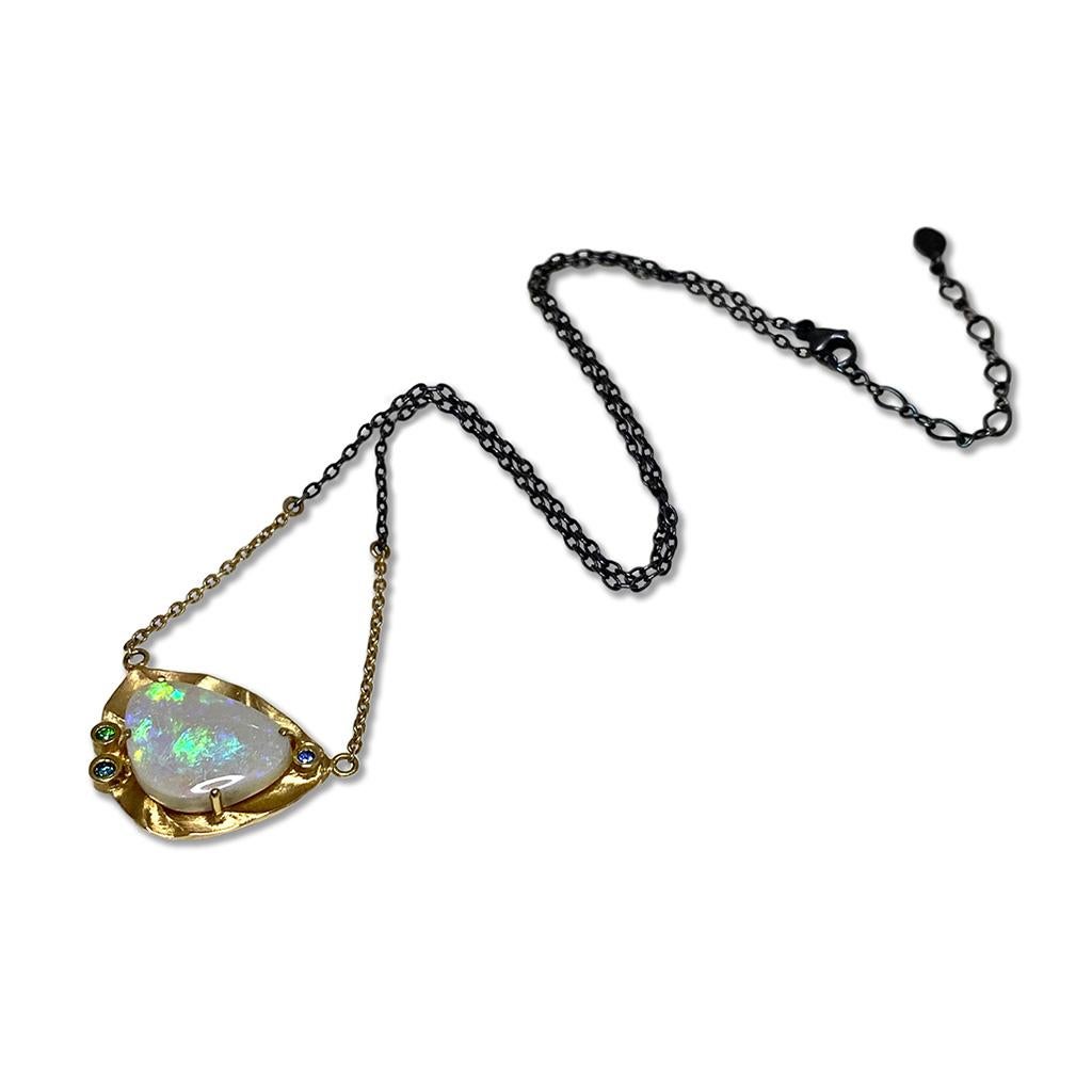 Contemporary Gold Monet Necklace featuring a 5.67 Carat Australian White Opal from K.Mita