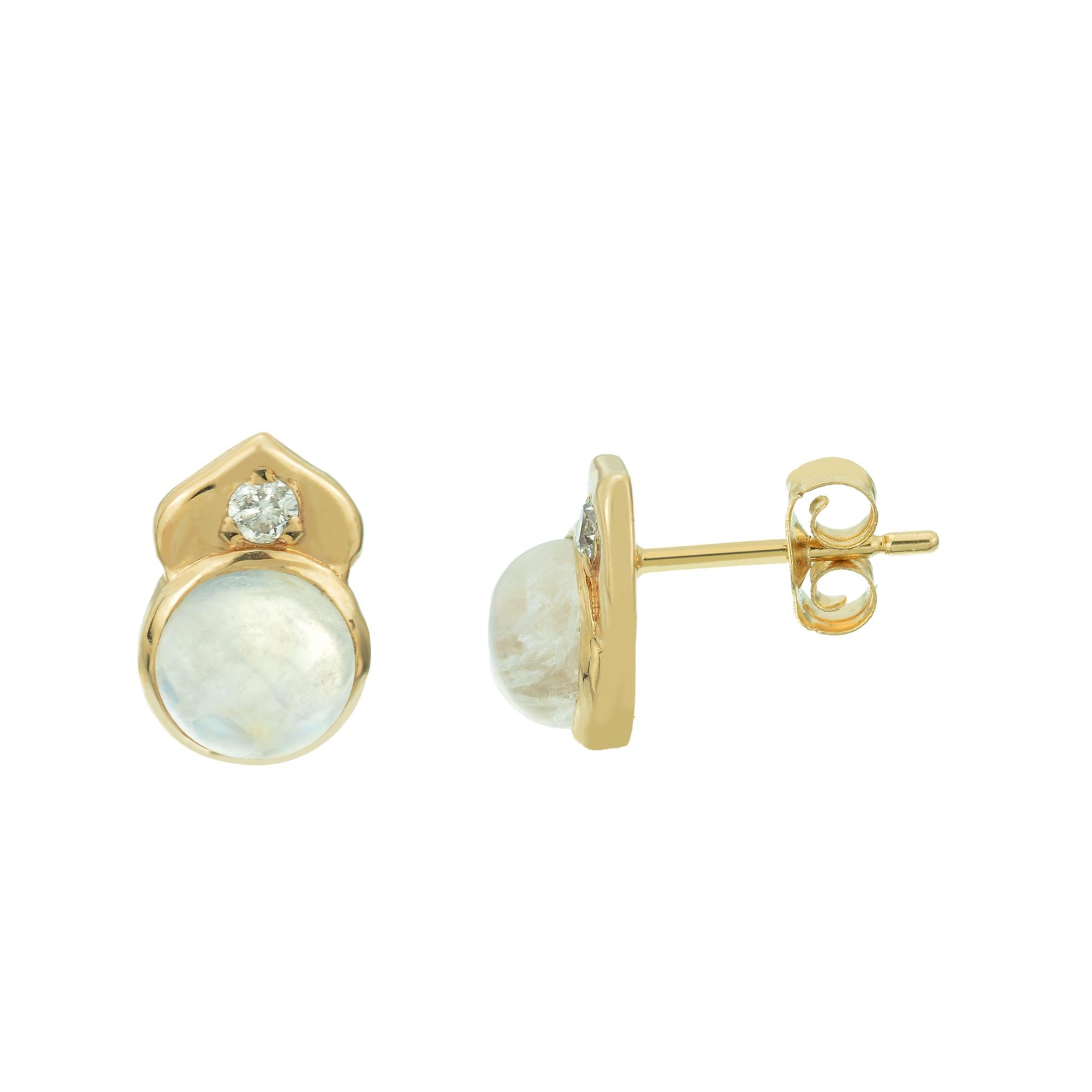 Contemporary Gold Moonstone and Diamond Earrings For Sale