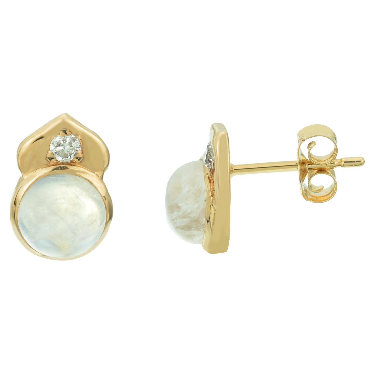 Gold Moonstone and Diamond Earrings