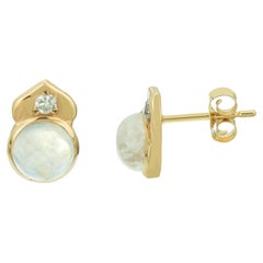 Gold Moonstone and Diamond Earrings