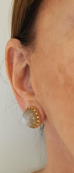 Gold Moonstone Asymmetric Earrings