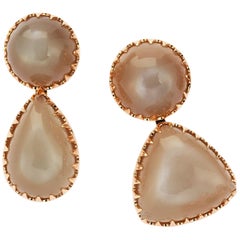 Gold Moonstone Asymmetric Earrings