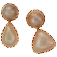 Gold Moonstone Asymmetric Earrings