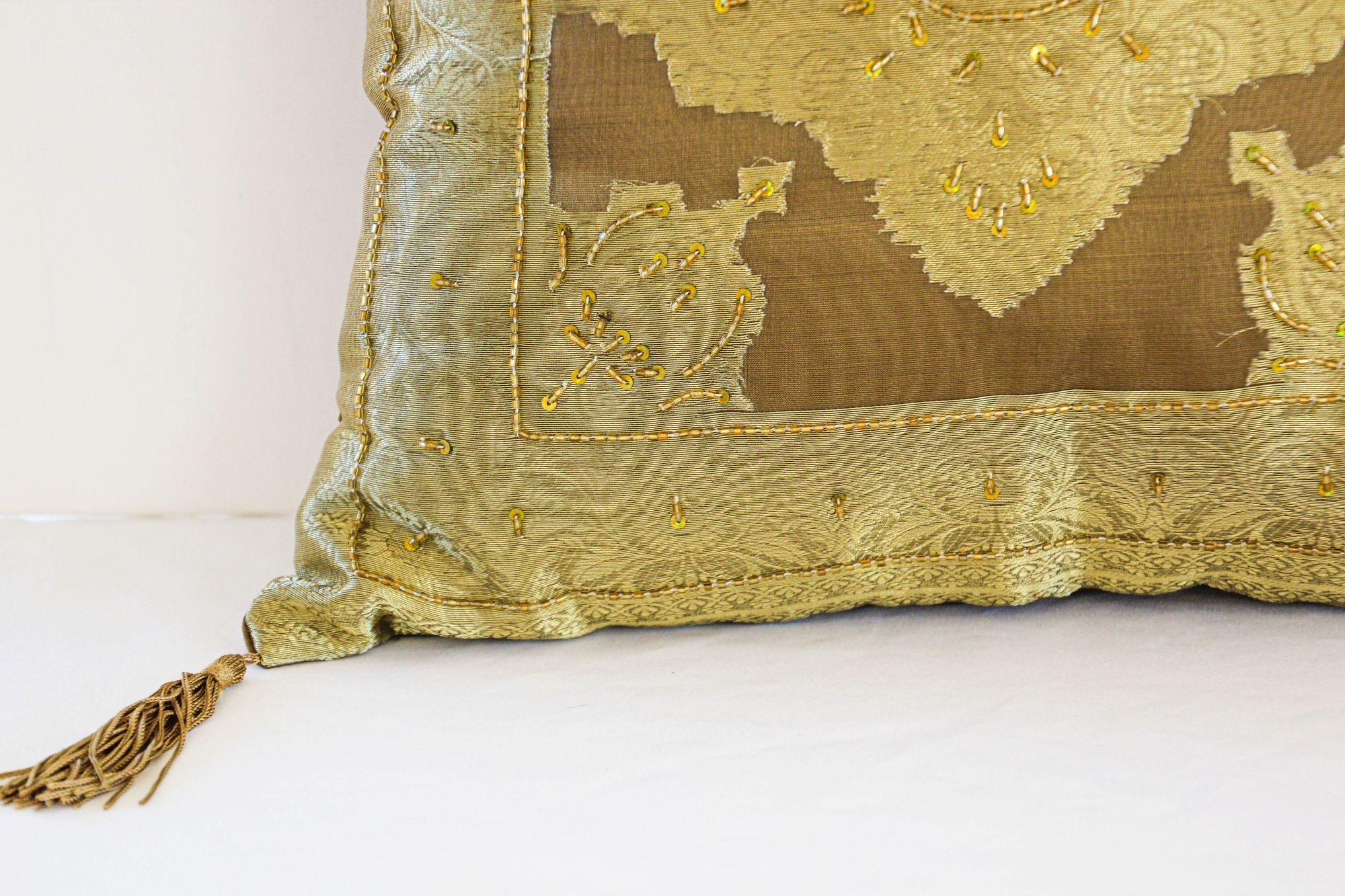 Gold Moorish throw Pillows Embellished with Sequins and Beads a Pair For Sale 3