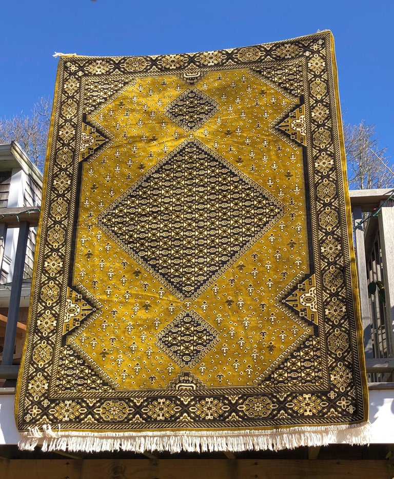 Moroccan Cactus Silk Gold Velvet Persian Area Rug, HandLoomed In Stock For Sale at 1stdibs