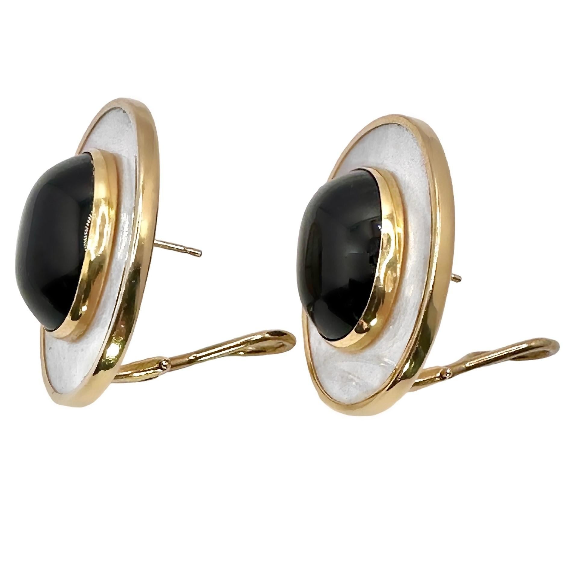 Ovale Ohrringe aus Gold, Perlmutt und Onyx von Peter Brams Designs (Ovalschliff) im Angebot