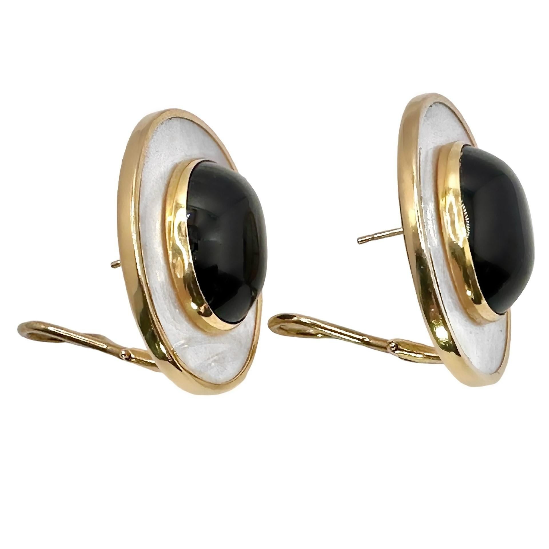 Ovale Ohrringe aus Gold, Perlmutt und Onyx von Peter Brams Designs Damen im Angebot
