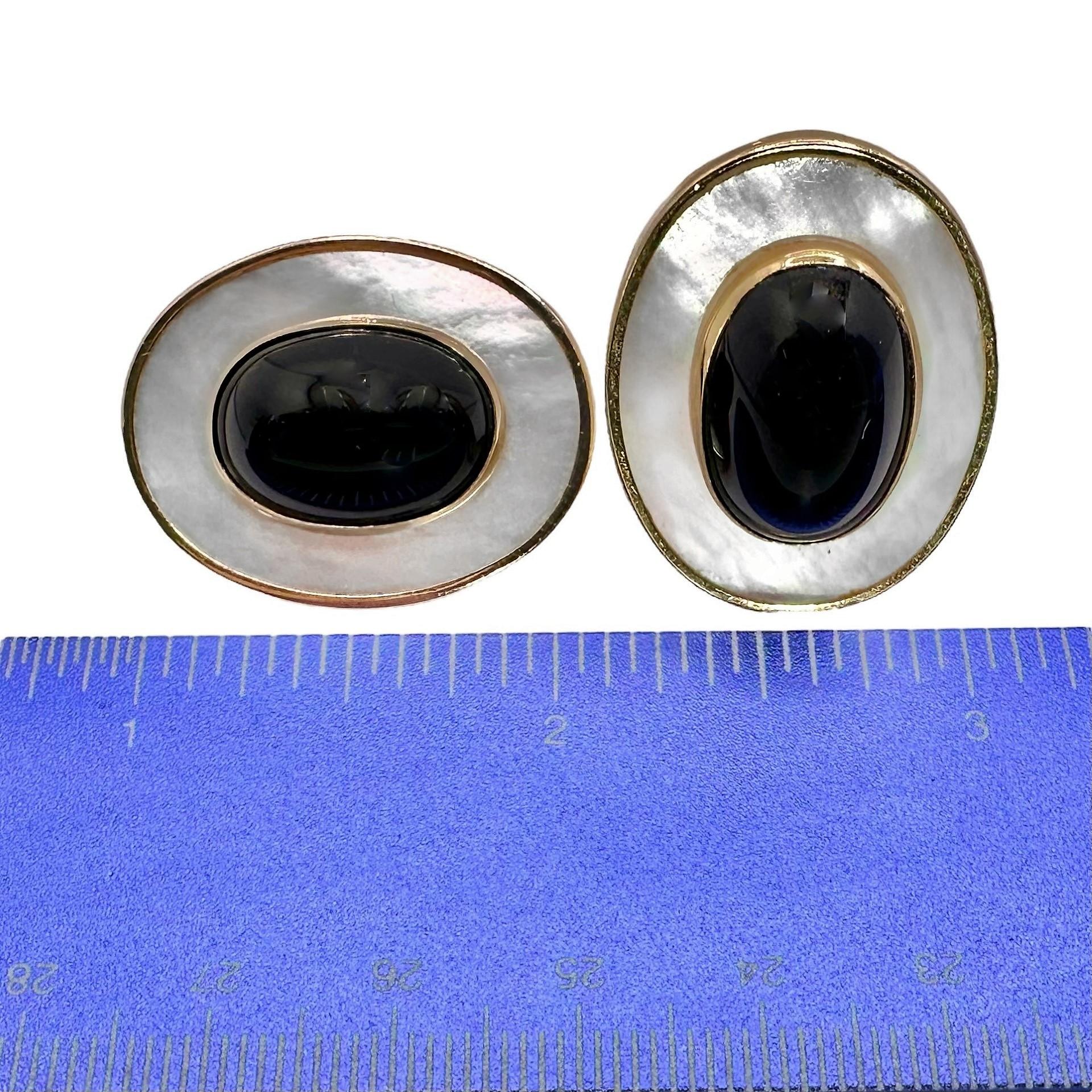 Oval Cut Gold, Mother of Pearl, and Onyx, Oval Shaped Earrings by Peter Brams Designs For Sale