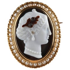 Gold-Mounted Agate Cameo Brooch, Second Part of the 19th Century, Napoleon III