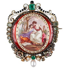 Gold-Mounted Brooch in Gold, Enamel and Stones