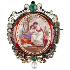 Antique Gold-Mounted Brooch in Gold, Enamel and Stones