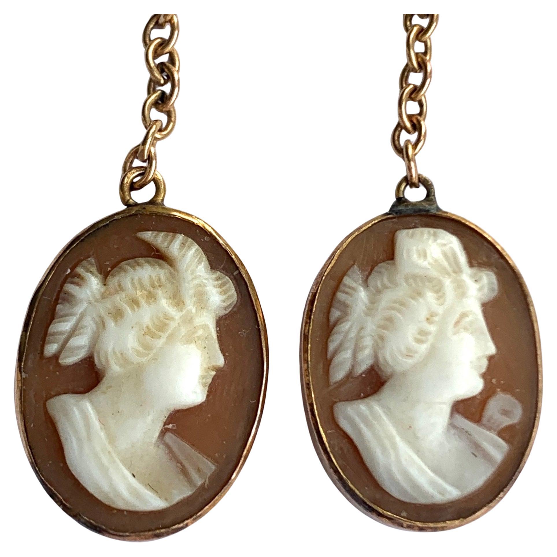Gold Mounted Cameo Earrings For Sale
