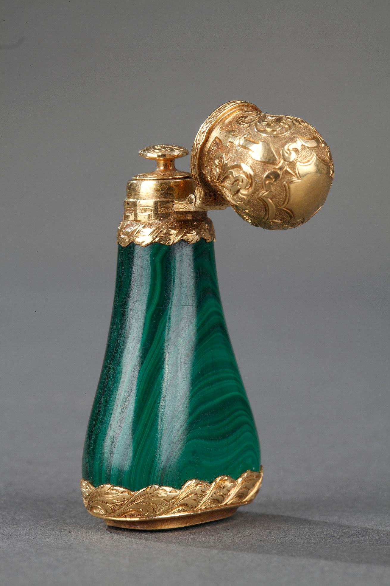 Women's or Men's Gold Mounted Malachite Perfume Flask, Mid-19th For Sale