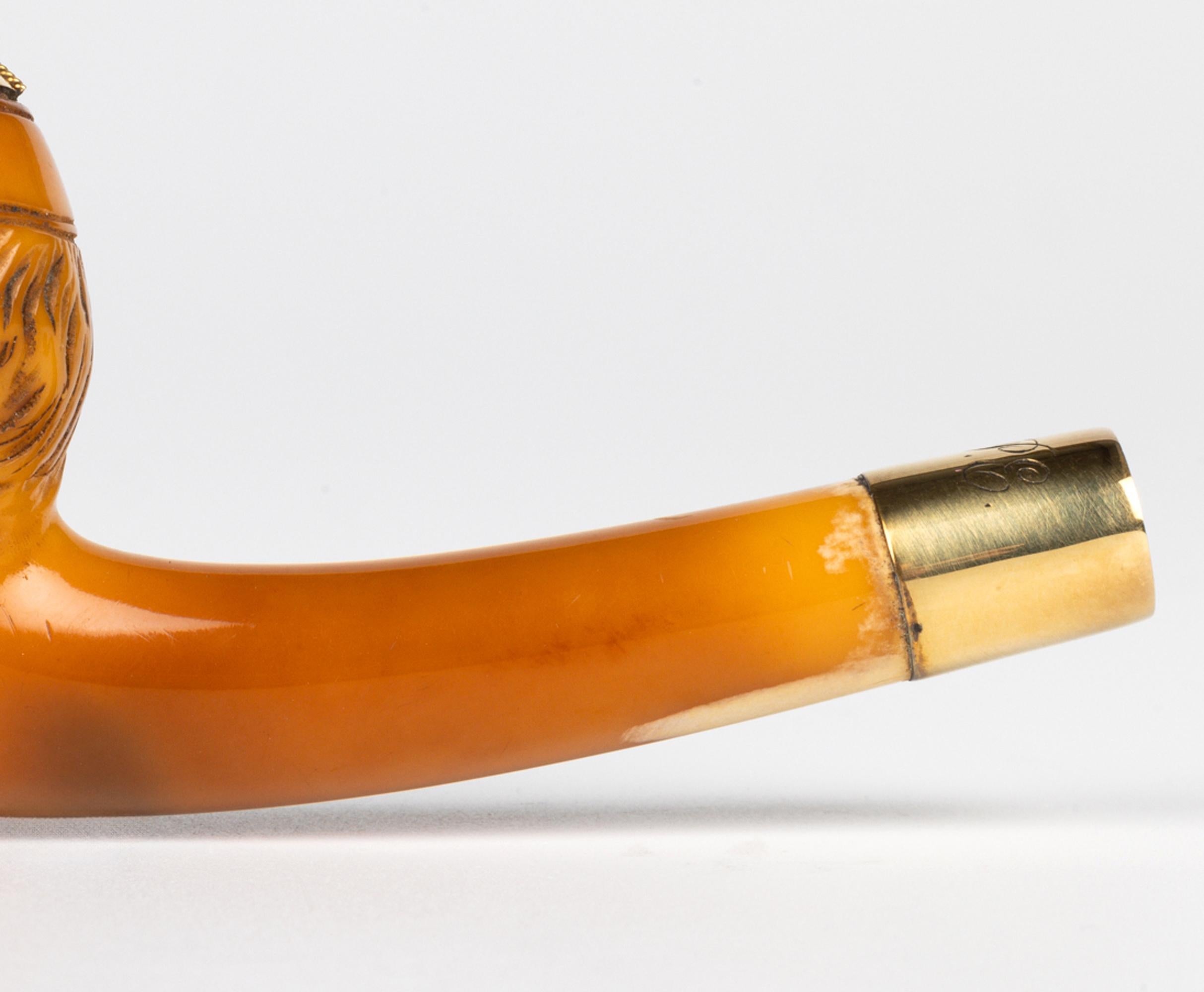 Gold Mounted Meerschaum Carved Confederate Soldier Head Pipe Bowl For Sale 5