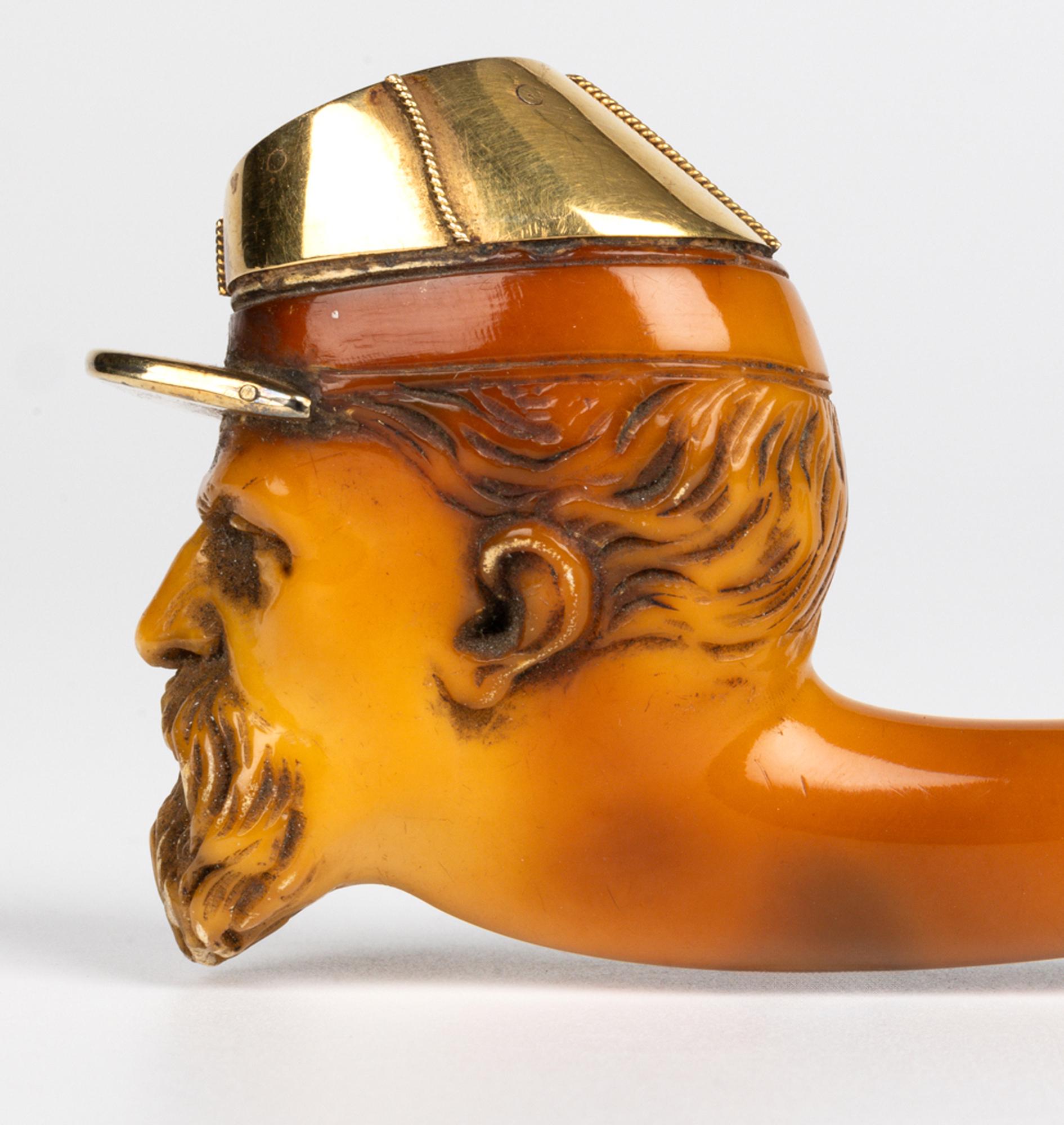 Gold Mounted Meerschaum Carved Confederate Soldier Head Pipe Bowl For Sale 7