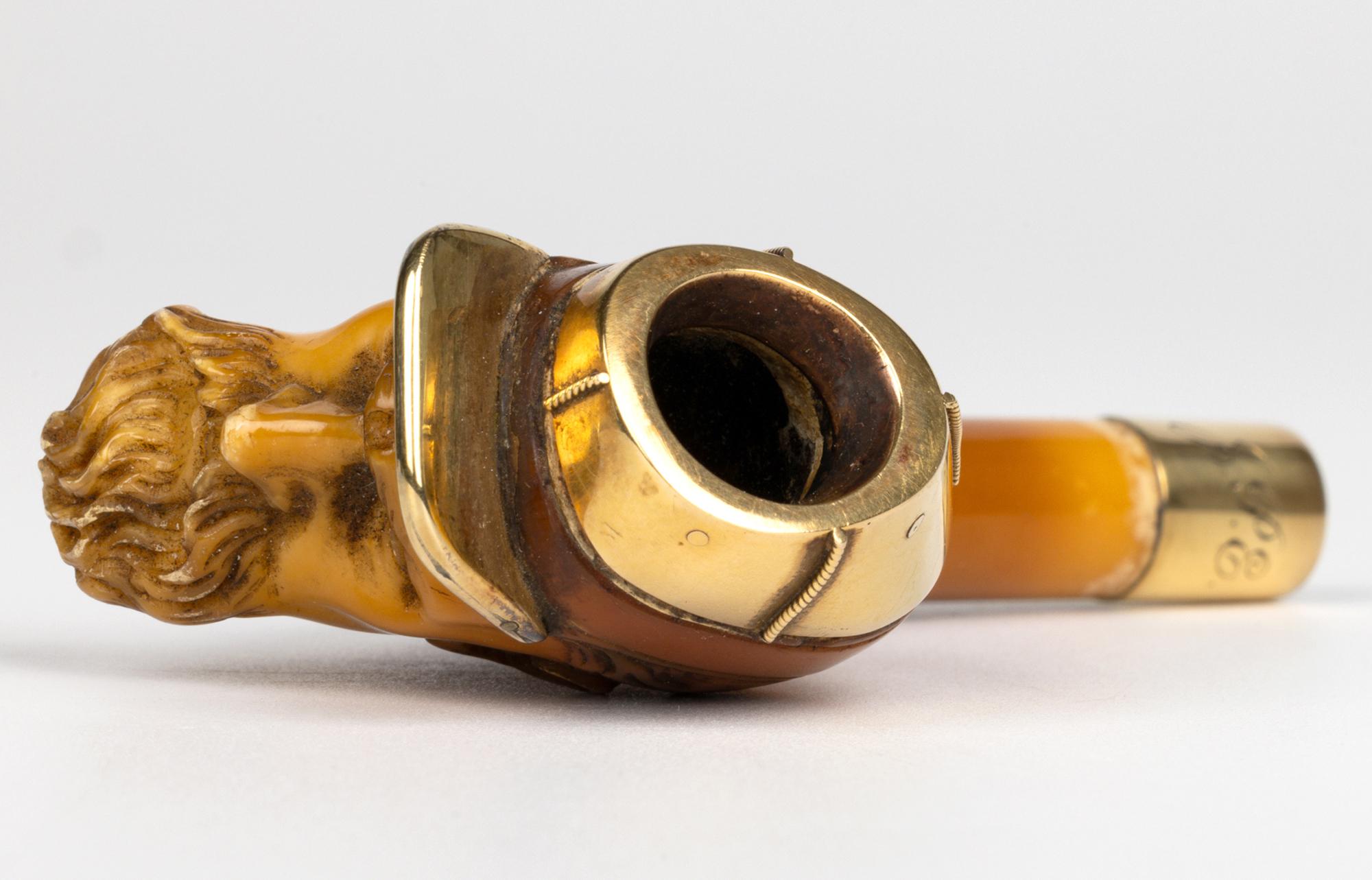 Gold Mounted Meerschaum Carved Confederate Soldier Head Pipe Bowl For Sale 9