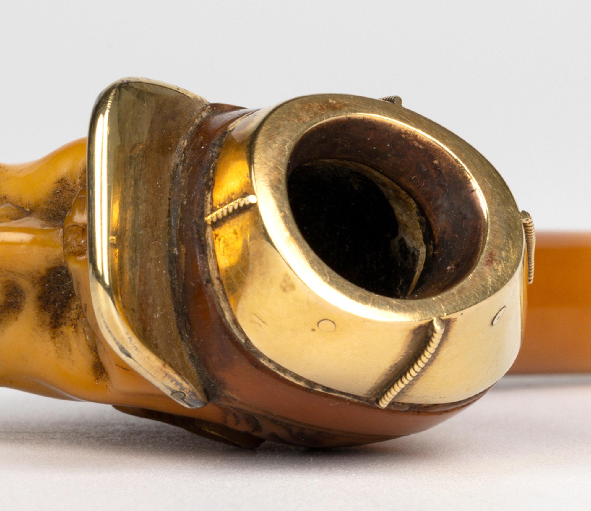 Gold Mounted Meerschaum Carved Confederate Soldier Head Pipe Bowl For Sale 10