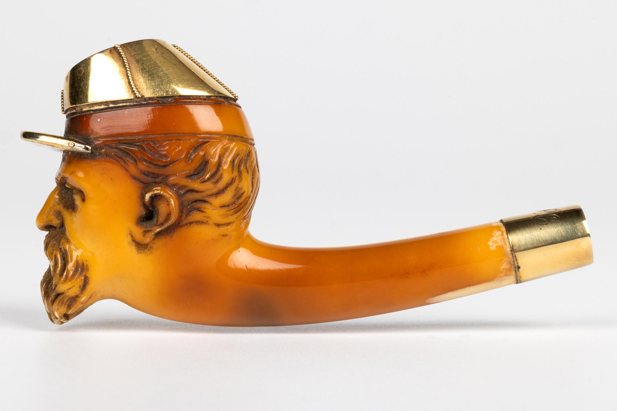 Gold Mounted Meerschaum Carved Confederate Soldier Head Pipe Bowl For Sale 12