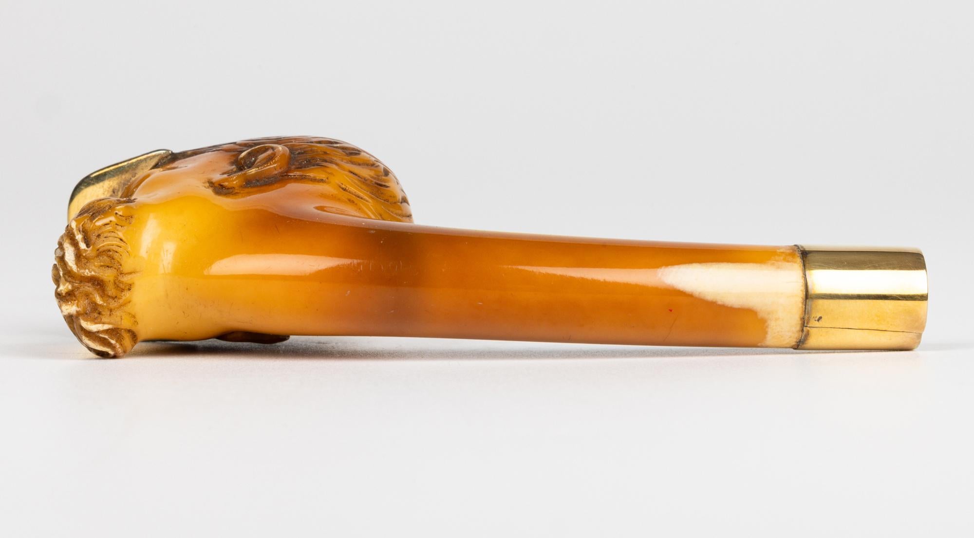 Victorian Gold Mounted Meerschaum Carved Confederate Soldier Head Pipe Bowl For Sale