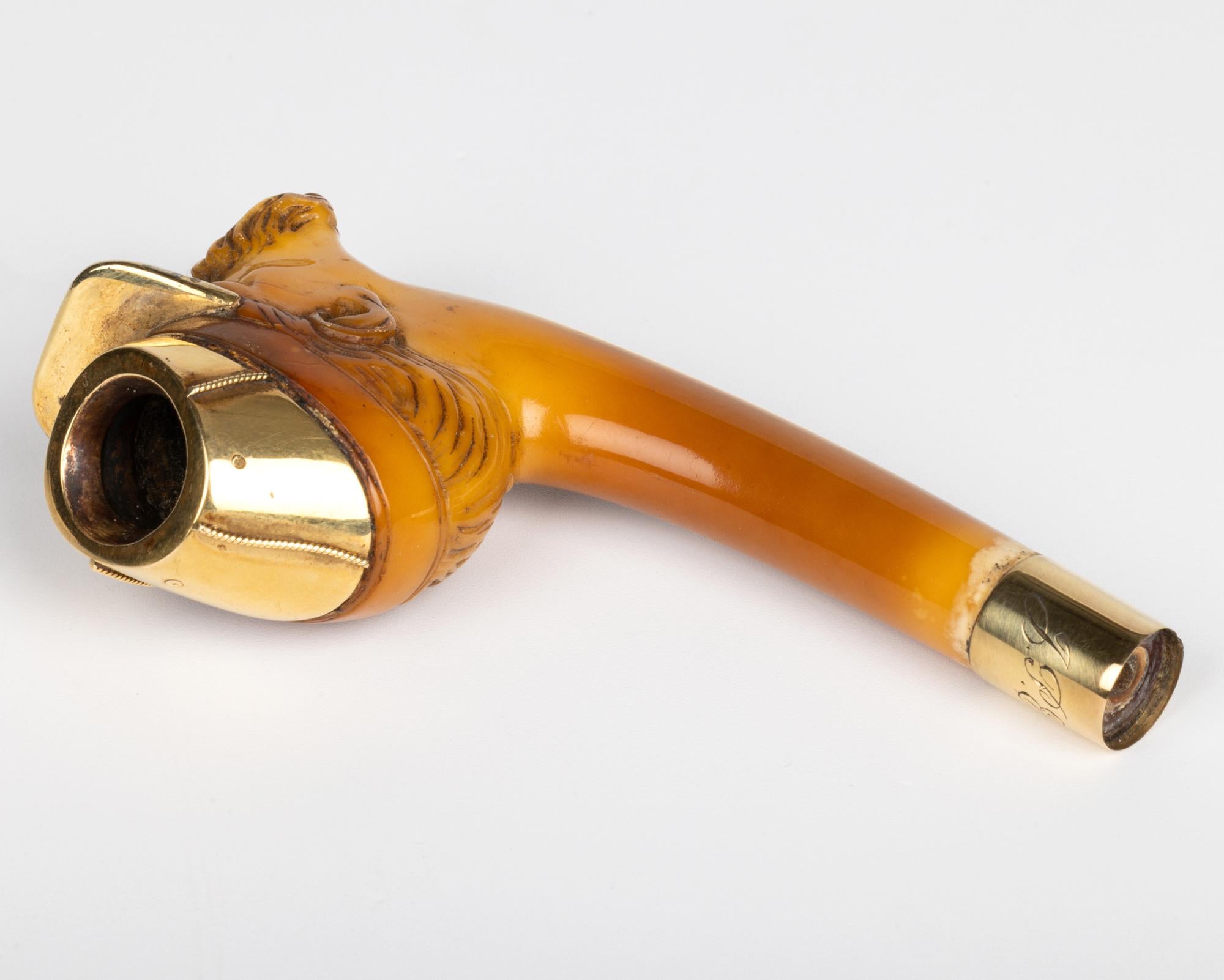 Austrian Gold Mounted Meerschaum Carved Confederate Soldier Head Pipe Bowl For Sale