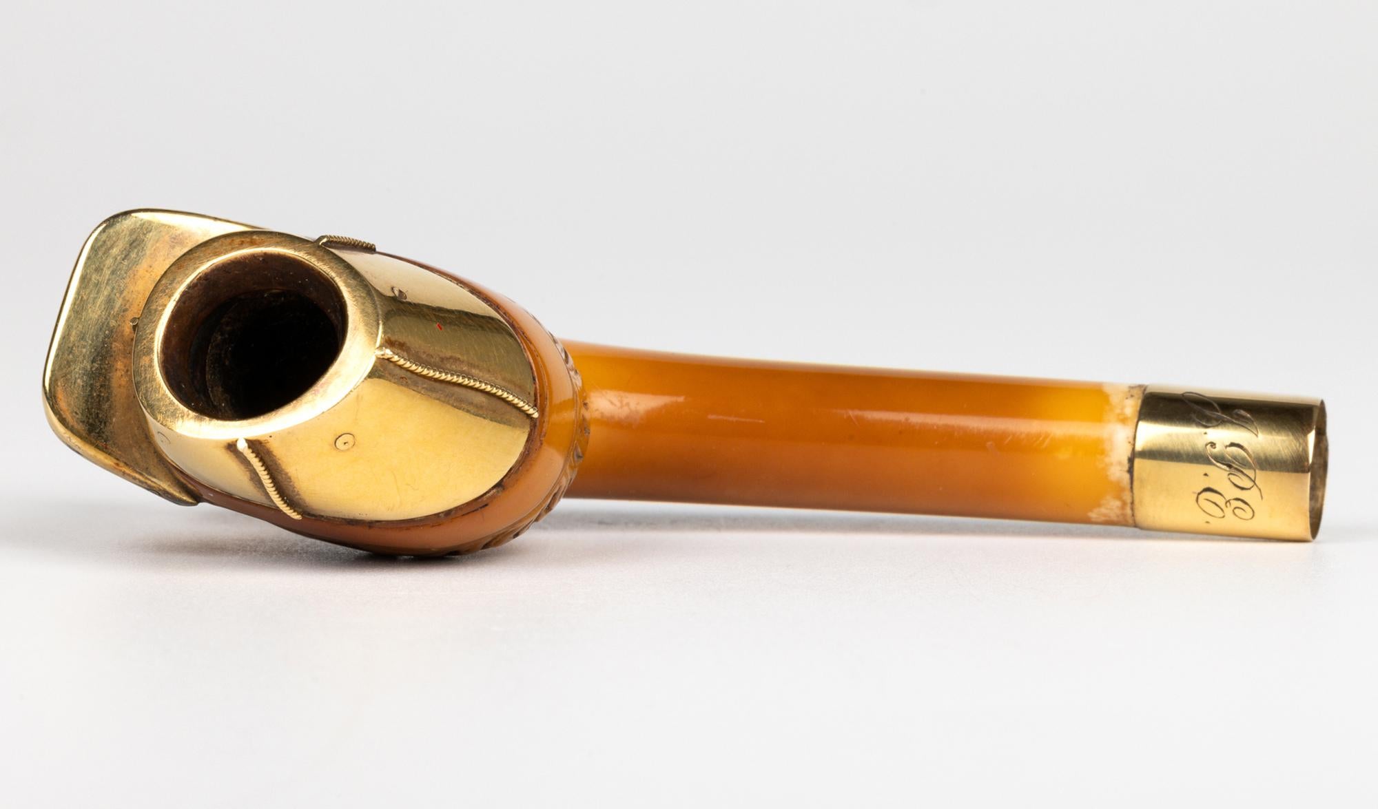 Gold Mounted Meerschaum Carved Confederate Soldier Head Pipe Bowl For Sale 1