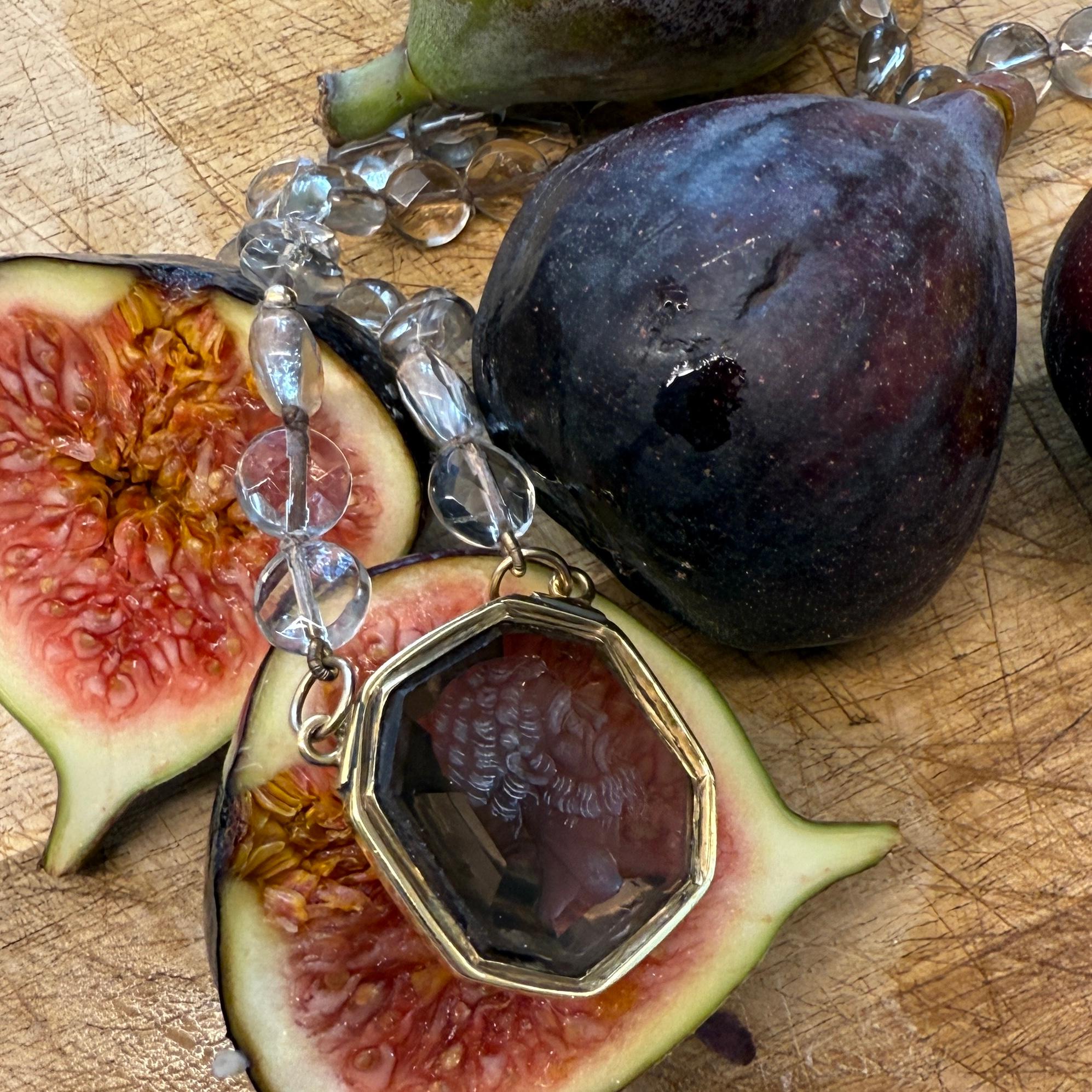 Gold-Mounted Smoky Quartz Intaglio Necklace, 19th century. For Sale 6